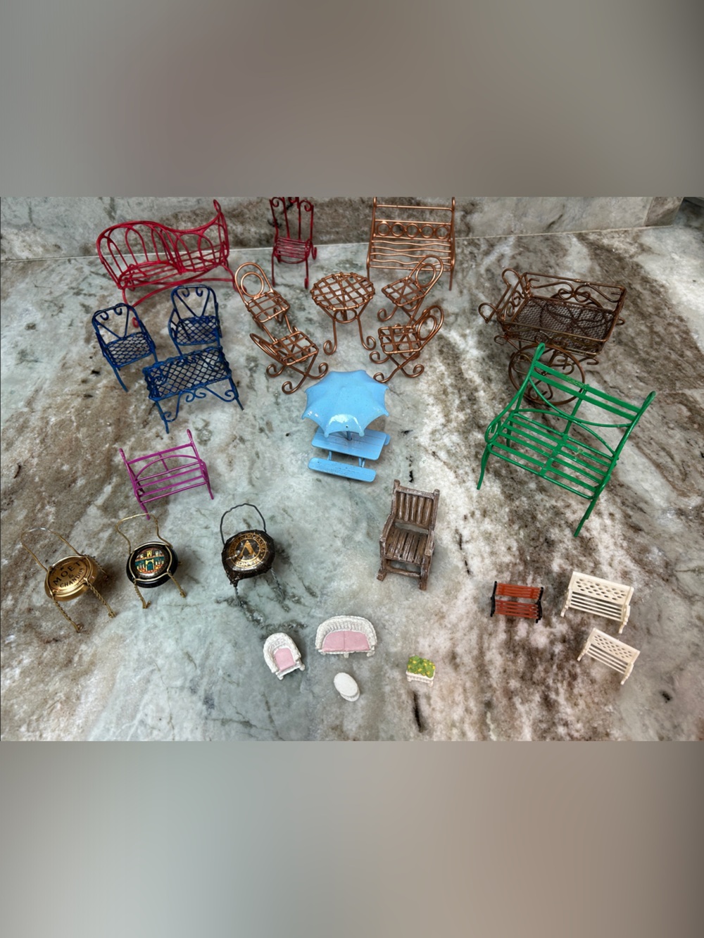Fairy Garden or Dollhouse Mixed Miniature Patio Furniture Lot - Bright Colors